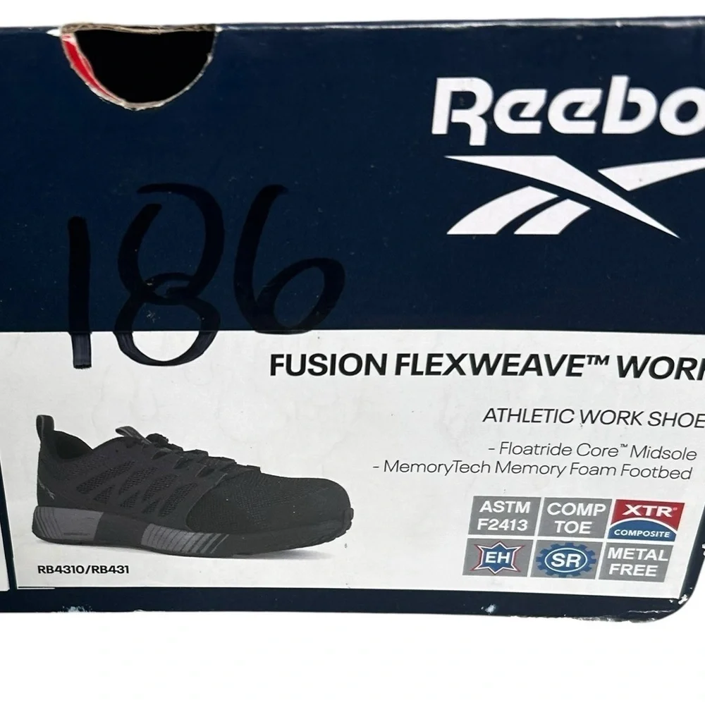 Reebok Work Fusion Black Gray Flexweave Men's Composite Toe Shoes Size 7.5W